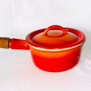 Vintage Descoware FE Belgium Cast Iron Enamel Pot Orange Red Flame 80A SMALL #14